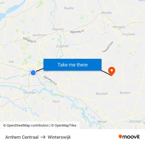 Arnhem Centraal to Winterswijk map