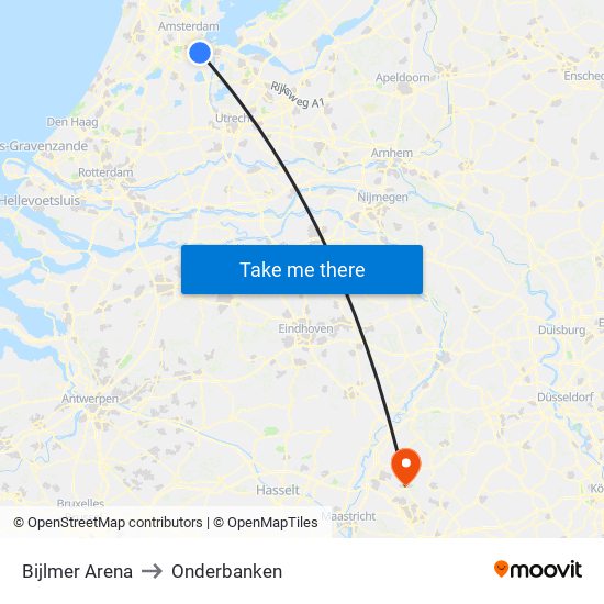 Bijlmer Arena to Onderbanken map
