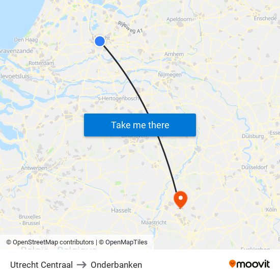 Utrecht Centraal to Onderbanken map