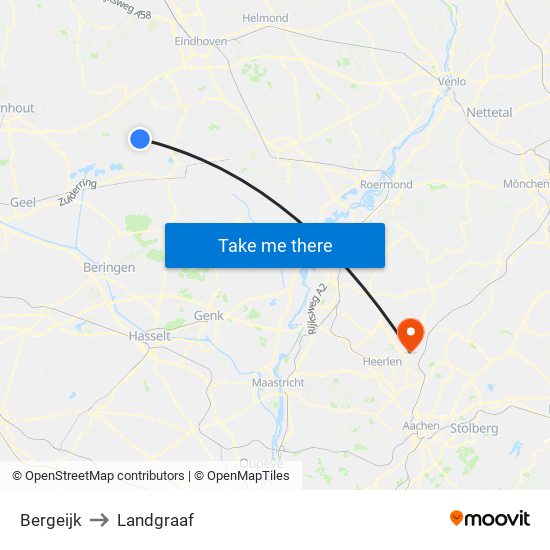 Bergeijk to Landgraaf map