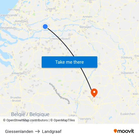 Giessenlanden to Landgraaf map