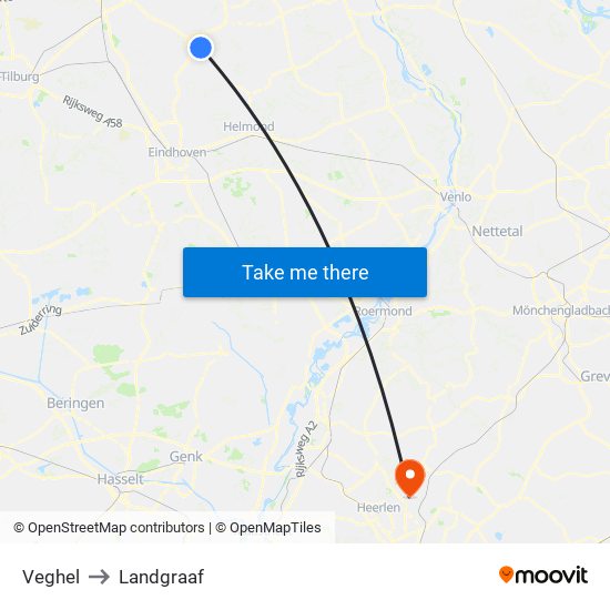 Veghel to Landgraaf map