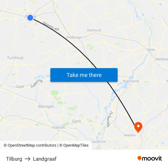 Tilburg to Landgraaf map