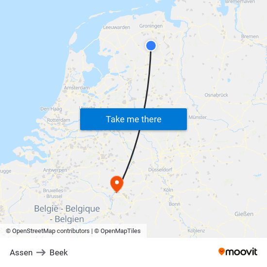 Assen to Beek map