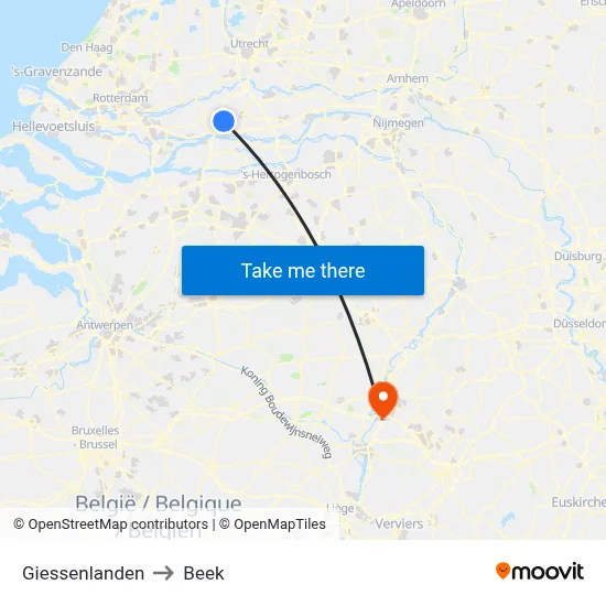Giessenlanden to Beek map