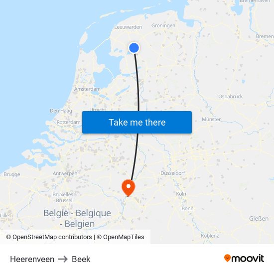 Heerenveen to Beek map