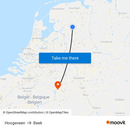 Hoogeveen to Beek map