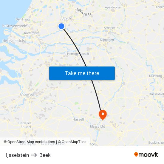 Ijsselstein to Beek map