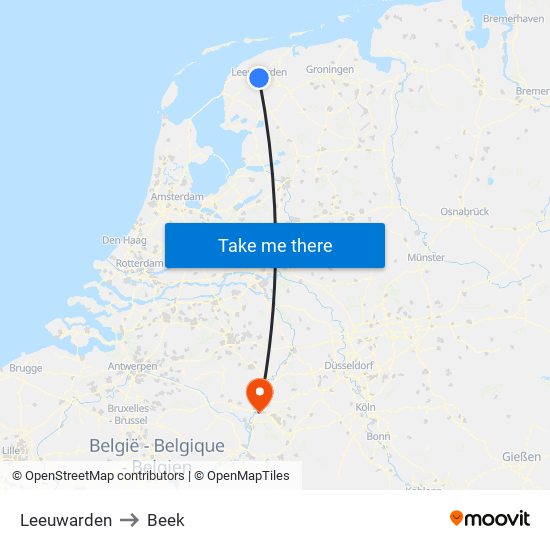 Leeuwarden to Beek map