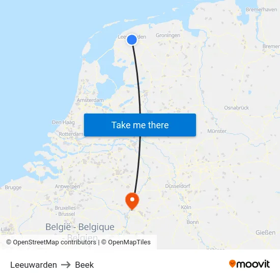 Leeuwarden to Beek map