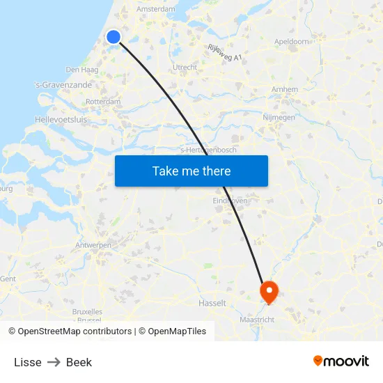 Lisse to Beek map