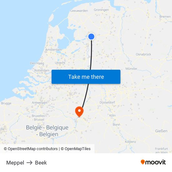 Meppel to Beek map