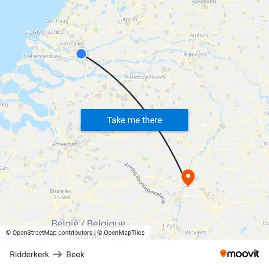 Ridderkerk to Beek map