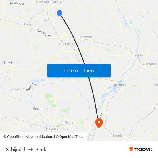 Schijndel to Beek map