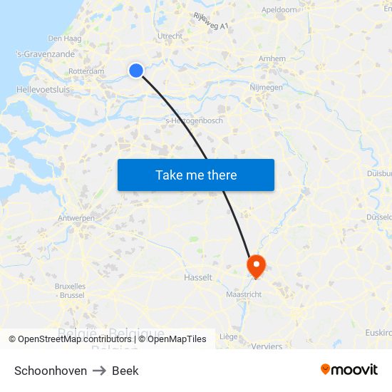 Schoonhoven to Beek map