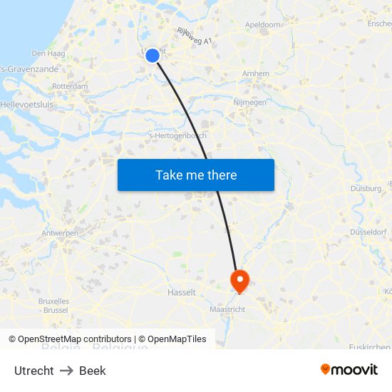 Utrecht to Beek map