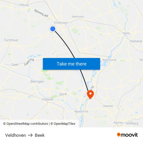 Veldhoven to Beek map