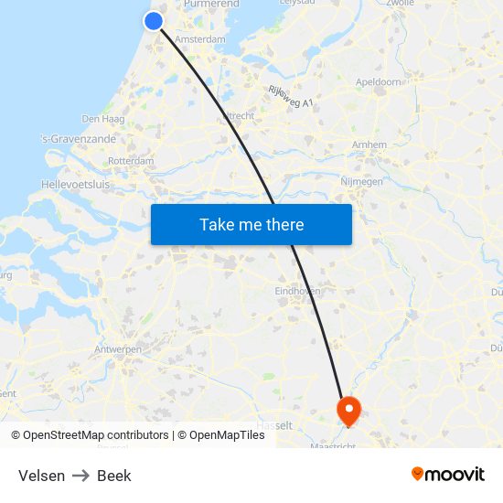 Velsen to Beek map