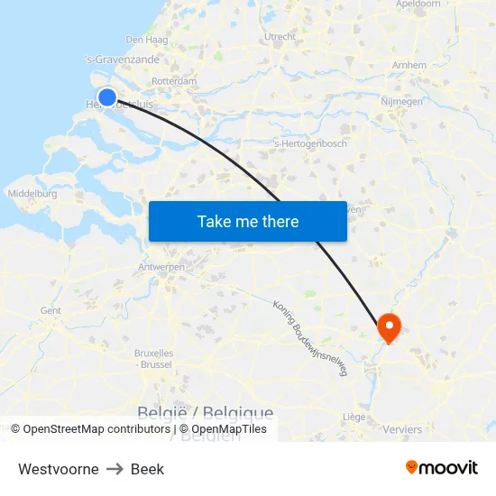 Westvoorne to Beek map