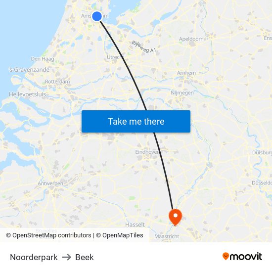 Noorderpark to Beek map