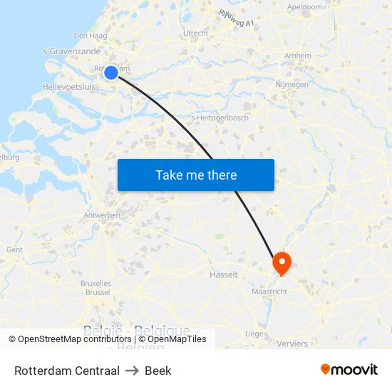 Rotterdam Centraal to Beek map