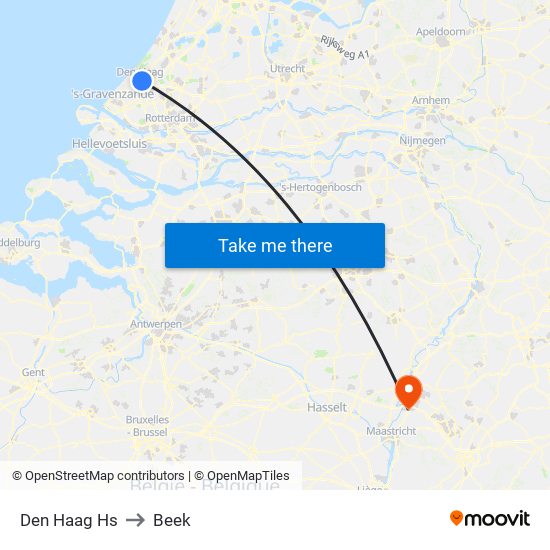 Den Haag Hs to Beek map