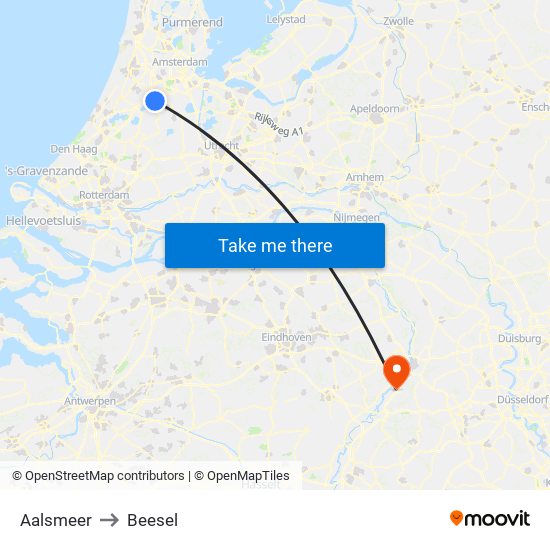 Aalsmeer to Beesel map