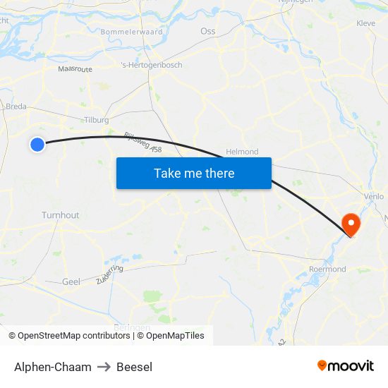 Alphen-Chaam to Beesel map