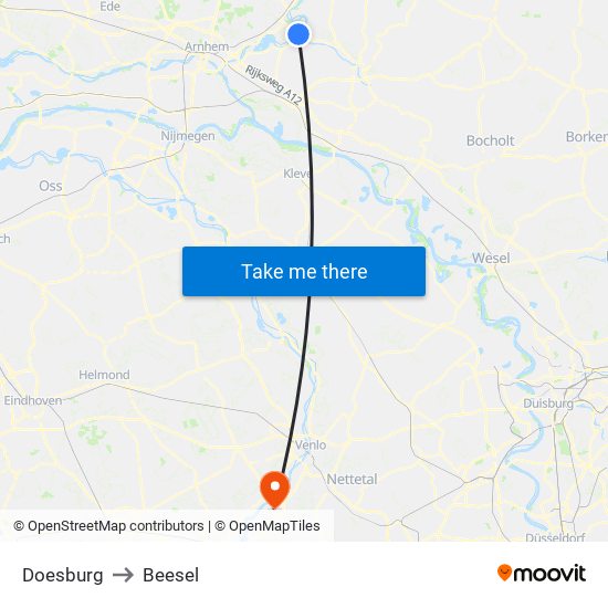 Doesburg to Beesel map