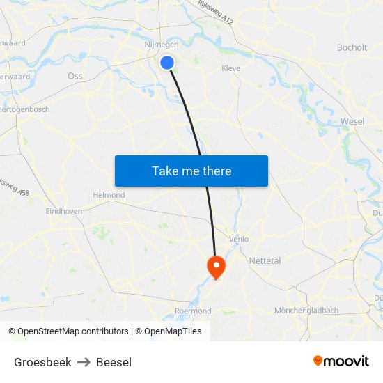 Groesbeek to Beesel map