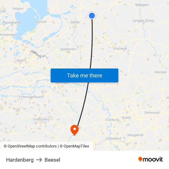 Hardenberg to Beesel map