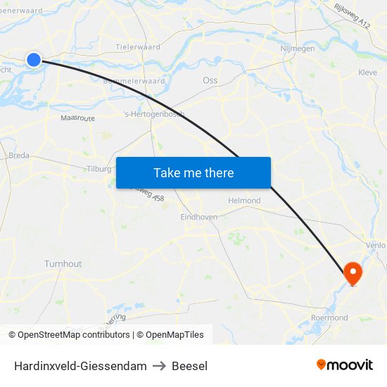 Hardinxveld-Giessendam to Beesel map