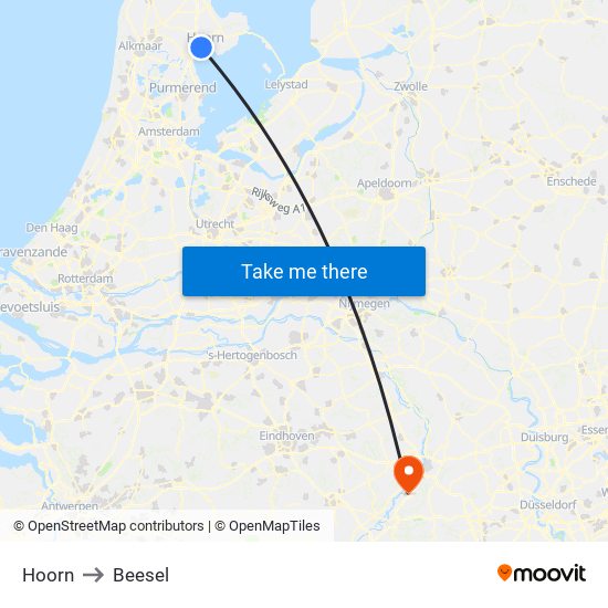 Hoorn to Beesel map