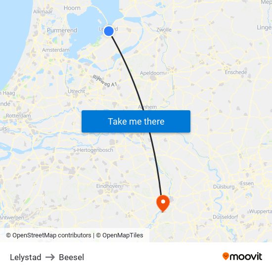 Lelystad to Beesel map