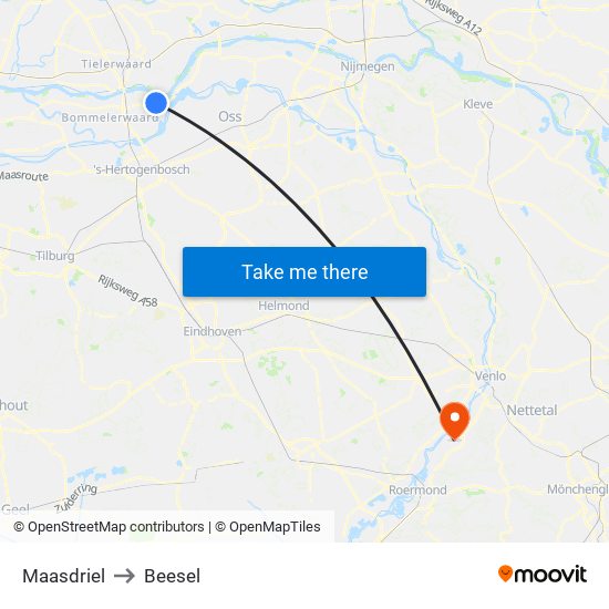 Maasdriel to Beesel map