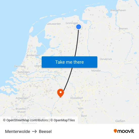 Menterwolde to Beesel map