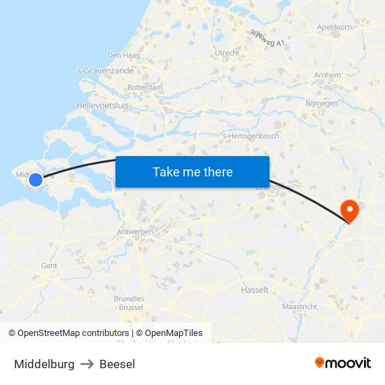 Middelburg to Beesel map