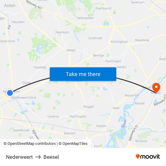 Nederweert to Beesel map