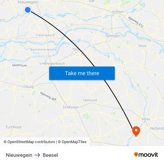 Nieuwegein to Beesel map