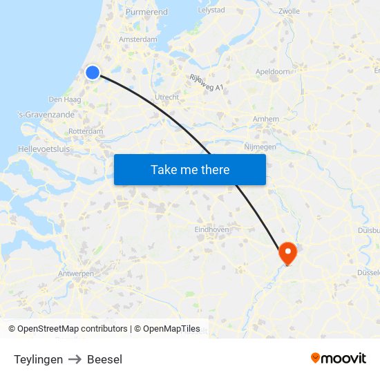 Teylingen to Beesel map