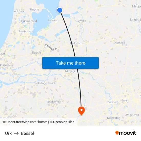 Urk to Beesel map