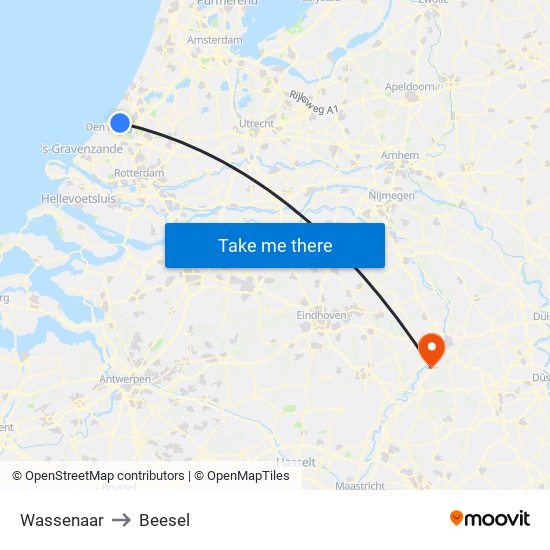 Wassenaar to Beesel map