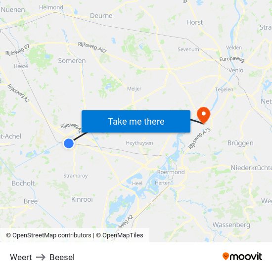 Weert to Beesel map