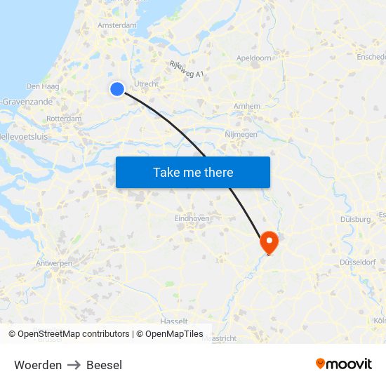 Woerden to Beesel map