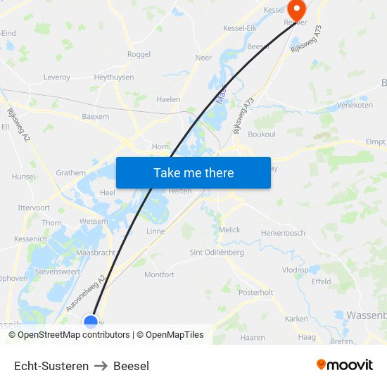 Echt-Susteren to Beesel map