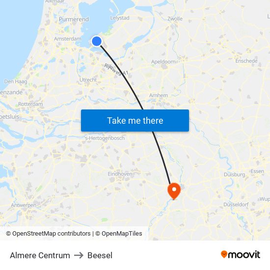 Almere Centrum to Beesel map