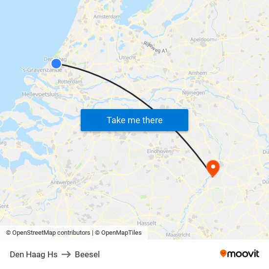 Den Haag Hs to Beesel map