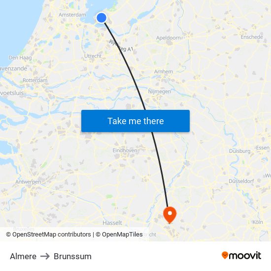 Almere to Brunssum map