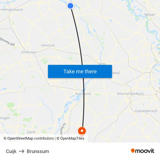 Cuijk to Brunssum map