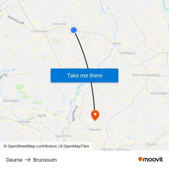 Deurne to Brunssum map